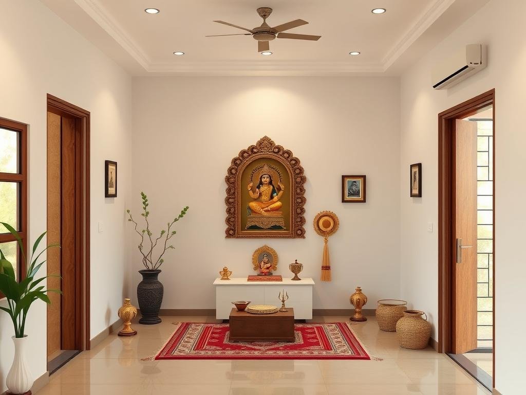 A properly placed pooja room in the northeast corner of a west-facing house according to Vastu A properly placed pooja room in the northeast corner of a west-facing house according to Vastu