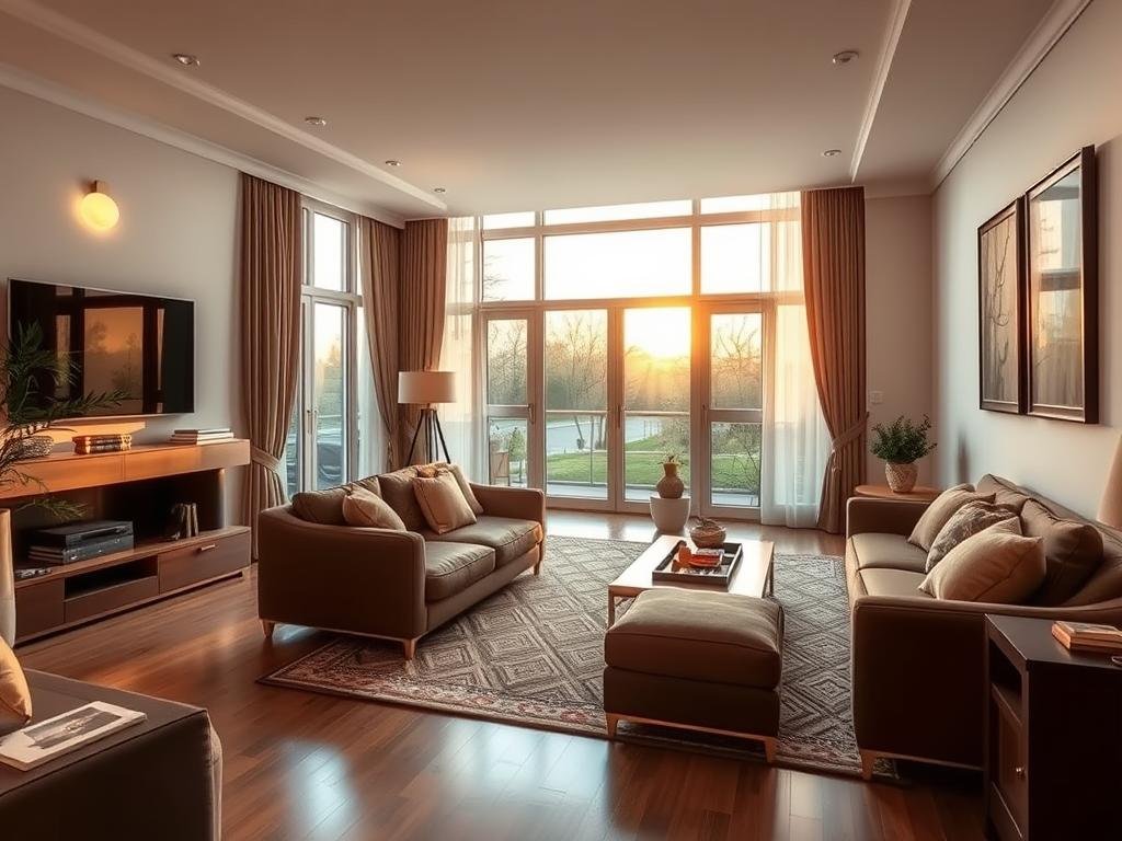 A well-designed living room in a west-facing house with furniture arranged according to Vastu principles A well-designed living room in a west-facing house with furniture arranged according to Vastu principles