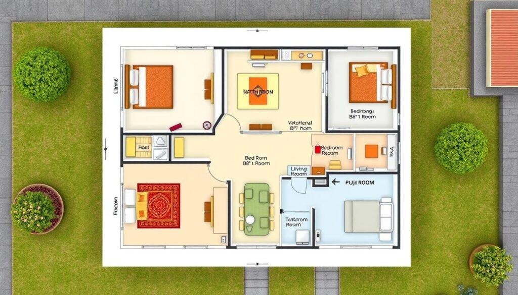 Floor plan of an ideal north facing house according to vastu Floor plan of an ideal north facing house according to vastu