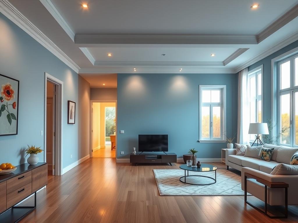 Interior of a west-facing house showing Vastu-compliant color schemes in different rooms Interior of a west-facing house showing Vastu-compliant color schemes in different rooms