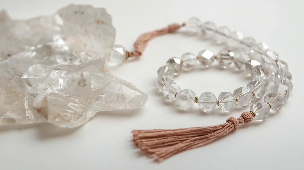 clear quartz crystal bracelet and mala product display image clear quartz crystal, bracelet and mala product display image